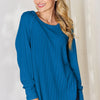 Basic Bae Full Size Ribbed Round Neck Slit T-Shirt - Sky Blue