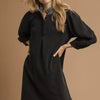 Umgee French Terry Balloon Sleeve Shift Dress with Leopard Print Detail - Black