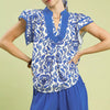 Umgee Abstract Print Short Sleeve Blouse - BLUE