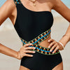 Cutout Single Shoulder One-Piece Swimwear - Black