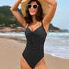 Lace Detail Crisscross Back One-Piece Swimwear - Black