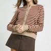 Umgee Striped Button-Up Knit Cardigan - TAN / RED