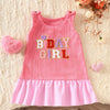 Children's Plaid Hem Corduroy Sleeveless Dress - Pink Letters