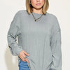 Basic Bae Full Size Ribbed Round Neck Long Sleeve T-Shirt - Gray