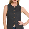 Zenana Linen Button Down Vest - BLACK