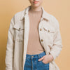 Love Tree Corduroy Button Up Jacket with Sherpa Inside - Cream