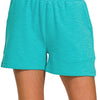 Zenana Cotton Slub Shorts - TURQUOISE