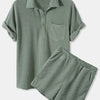 Men's Full Size Button Detail Short Sleeve Top and Shorts Set Plus Size - Green