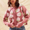 SO ME Strawberry Fruit All Over Button Sweater Cardigan - MARSALA