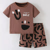 Children's Smile Print Tee and Shorts Casual Set - Coffee Brown