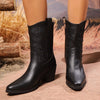 Point Toe Block Heels Boots - Black