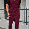 Men's Full Size Waffle-Knit Contrast Top and Drawstring Pants Set Plus Size - Burgundy