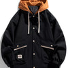 Men's Plus Size Two-Tone Hooded Button-Up Jacket - Black