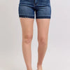 Judy Blue Full Size High Waist Tummy Control Destroy Release Hem Denim Shorts Plus Size - DK