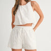 MABLE Eyelet Bubble Hem Sleeveless Top and Shorts Set - Off White