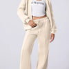 Drop Shoulder Zip Up Jacket and Drawstring Pants Active 2pcs Set - Beige