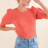 And The Why Puffed Half Sleeve Rib Basic Bodysuit - Coral