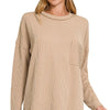 Zenana Long Sleeve Drop Shoulder Rib Top - LT MOCHA