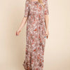 BOMBOM Printed Shirred Maxi Dress - Mocha