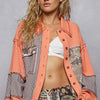POL Button Down Patchwork Multi-Pattern Jacket - Orange