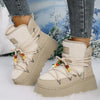 Lace-Up Platform Winter Boots - Beige