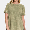 Zenana Heathered Round Neck Short Sleeve Top - LTOLIVE