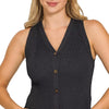 Zenana Ribbed Knit Button-Down Sweater Vest - BLACK