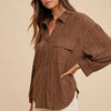 Annie Wear Openwork Button Down Drop Shoulder Shirt - Brown