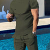 Men's Plus Size Round Neck Short Sleeve Top and Shorts Set - Army Green