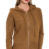 Zenana Drawstring Zip Up Hooded Cardigan - DEEP CAMEL