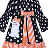 Children's Halloween Ghost Polka Dot Dress with Bow - Black Polka Dot Snowman Dress