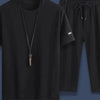 Men's Plus Size Round Neck Short Sleeve Top and Shorts Set - Black