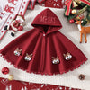 Children's Reindeer Embroidered Christmas Cape Outerwear - Burgundy
