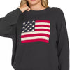 Zenana American Flag Crew Neck Sweater - BLACK
