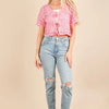 VERY J Front Tie Crochet Crop Top - Pink