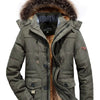 Men's Plus Size Zip Up Long Sleeve Puffer Coat with Faux Fur Hood - Army Green