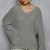 POL Oversized V-Neck Knit Top - Dark Gray