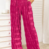 Double Take Full Size High Waist Tiered Shirring Velvet Wide Leg Pants - Hot Pink