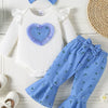 Children's Ruffled Bodysuit and Floral Pants Outfit Set with Headband - Sky Blue