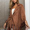 BiBi Single Blazer with Fringed Hem - MOCHA