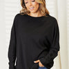 Double Take Seam Detail Round Neck Long Sleeve Top - Black