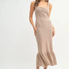 MABLE Ruffled Hem Sleeveless Crochet Knit Midi Dress - Mocha