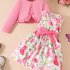 Children's Butterfly Print Sleeveless Dress with Cardigan Set - Pink