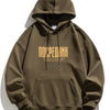 Men's Plus Size Drawstring Letter Dropped Shoulder Hoodie - Olive Brown