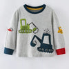 Children's Cartoon Excavator Long Sleeve T-Shirt - Gray