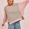 BiBi Stripe Mixed Top With Cut Edge And Reverse Outseam - OATMEAL/PINK