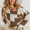 BiBi Checker Printed Hacci Top With Front Pocket - TAUPE