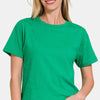 Zenana Round Neck Short Sleeve Cropped T-Shirt - Green