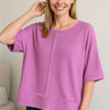 Zenana Ribbed Boat Neck 3/4 Sleeve Top - MAUVE