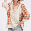 SAGE + FIG Exposed Seam Button Detail Plaid Top - PINK